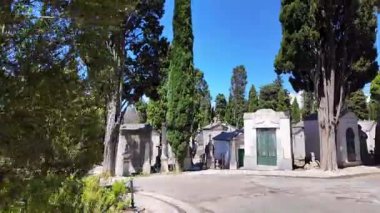 Gotik mezarlık, gri gökyüzünün altında yürümek ve sakin bir hava.