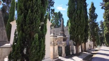 Süslü, eski mezarlıklarla dolu sakin bir mezarlık yolu.