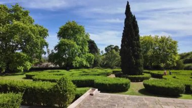 Lizbon Botanik Bahçesi 'nde gezici POV gezintisi yaz yeşillik, egzotik çiçekler ve dinlendirici bahçe atmosferi