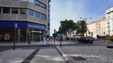 POV city stroll Lisbon summer, old town streets, sunny European travel atmosphere