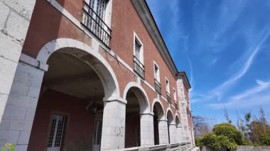 Lisbon park sunny summer walk green path POV Europe travel background holiday with architecture