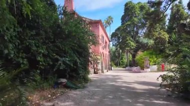 Lisbon park POV sunny summer day stroll trees green foliage travel Europe holiday background city
