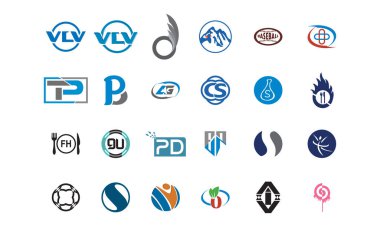 siyah beyaz renk modern ve yaratıcı simge seti, şirket işleri için logo tasarım paketi