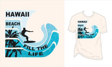 HAWAII BEACH T SHIRT DERSIGN, palmiye ağacı kuşu, grunge doku vintage t-shirt tasarımı, yazlık plaj tişörtü tasarımı, vektör plaj tişörtü, plaj retro tipografisi, 