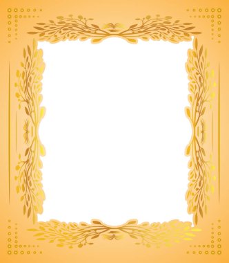 Yaprak vektörlü altın çerçeve, metin için altın çiçekli çerçeve. Vektör illüstrasyonu