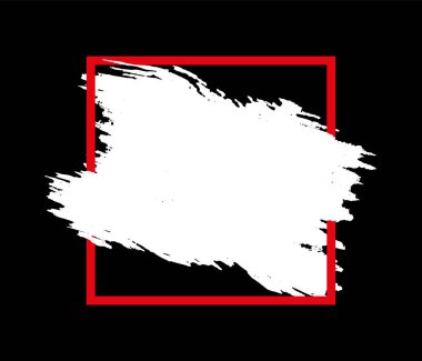 Beyaz arka planda kırmızı ve beyaz kare fırça darbesi. Vektör çizimi. Vektör grunge çemberi. Beyaz arka planda kare çizgi. Vektör grunge çemberi