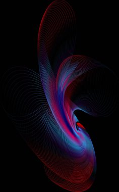 Siyah fraktal üzerinde soyut kırmızı mavi dalga. Yaratıcı tasarım için fraktal sanat arka planı. Duvar kağıdı, masaüstü, poster, soyut arkaplanı dinamik dalgalarla kaplamak için dekorasyon. Grafik tasarımınız için vektör illüstrasyonu.