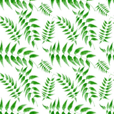 Su rengi, tekrarlanan desen, kumaş izi, tekstil tasarımlı yeşil yapraklı vektör tasarımlı kusursuz bir desen. 