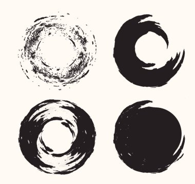 Siyah ve beyaz çerçeveler, el yapımı elementler fırça darbesi şablonu, fırça darbesi seti, farklı şekillerde siyah mürekkep çemberleri, fırça darbesi, soyut fırça darbesi. 