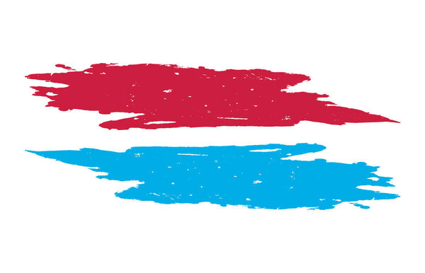 two red and blue paint splatters on a white background, brush stroke set on white background