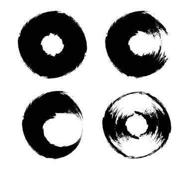 Farklı şekillere sahip siyah beyaz daireler fırça darbesi demeti, çember fırça darbesi dokusu klasik kalem çemberi çizgisi
