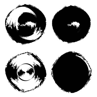 Farklı şekillere sahip siyah beyaz daireler fırça darbesi demeti, çember fırça darbesi dokusu klasik kalem çemberi çizgisi