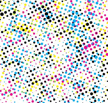 Beyaz arkaplandaki noktaların cmyk deseni, soyut noktalar ve beyaz arkaplandaki daireler,