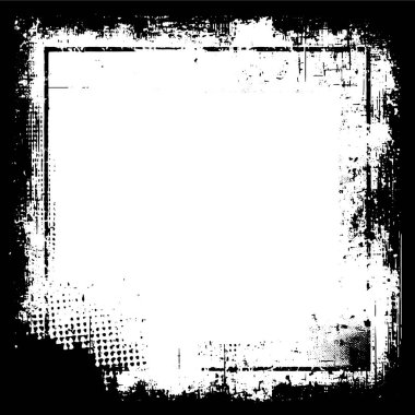 Siyah beyaz boyalı klasik kare grunge çerçeve, beyaz arka planlı klasik grunge kenarlı siyah beyaz kare çerçeve kare kare fotoğraf çerçevesi, grunge çerçeve.