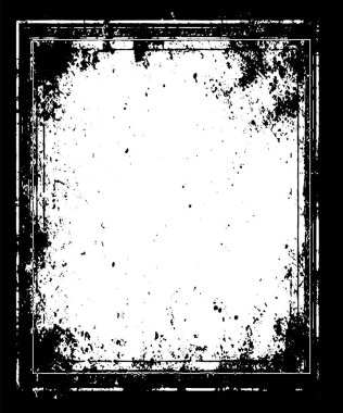 Siyah beyaz boyalı klasik kare grunge çerçeve, beyaz arka planlı klasik grunge kenarlı siyah beyaz kare çerçeve kare kare fotoğraf çerçevesi, grunge çerçeve.