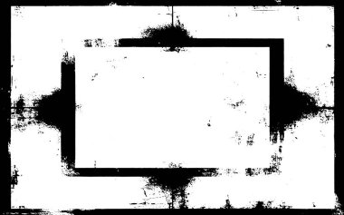 Siyah beyaz boyalı klasik kare grunge çerçeve, beyaz arka planlı klasik grunge kenarlı siyah beyaz kare çerçeve kare kare fotoğraf çerçevesi, grunge çerçeve.