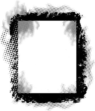 Siyah-beyaz grunge çerçeve, yarım ton etkisi, siyah-beyaz çerçeve, ortasında kare olan siyah-beyaz bir poster.