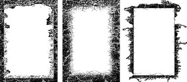 Black and white grunge border set, Artistic Trio of Vertical Grunge Photo Frames Distressed Black Borders with Irregular, Worn-Out Edges for Bold and Edgy Visual Display clipart