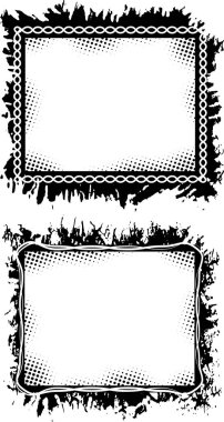 Grunge Photo Frame Duo Distressed Black Borders with Irregular Edges and Halftone Dot Interiors for Edgy and Artistic Visual Displays clipart