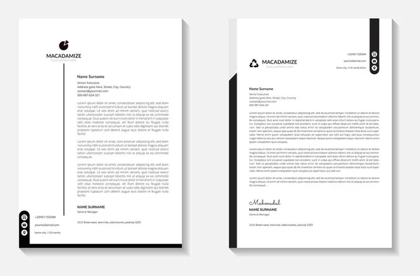 Siyah Yaratıcı Temiz Harf Başlığı Şirket Modern Letterhead Tasarım Şablonu — Stok fotoğraf