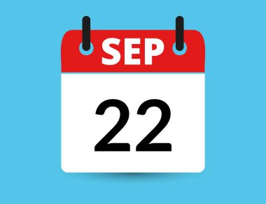 22 Eylül. Düz simge takvimi mavi arkaplanda izole edildi. Tarih ve ay vektör illüstrasyonu