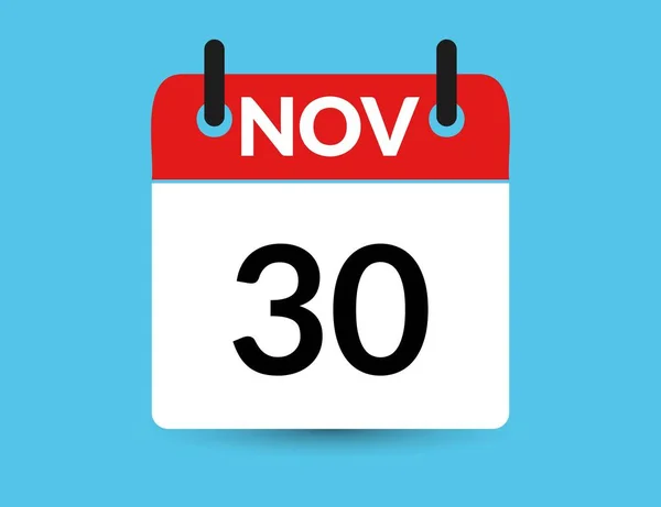 30 Kasım. Düz simge takvimi mavi arkaplanda izole edildi. Tarih ve ay vektör illüstrasyonu