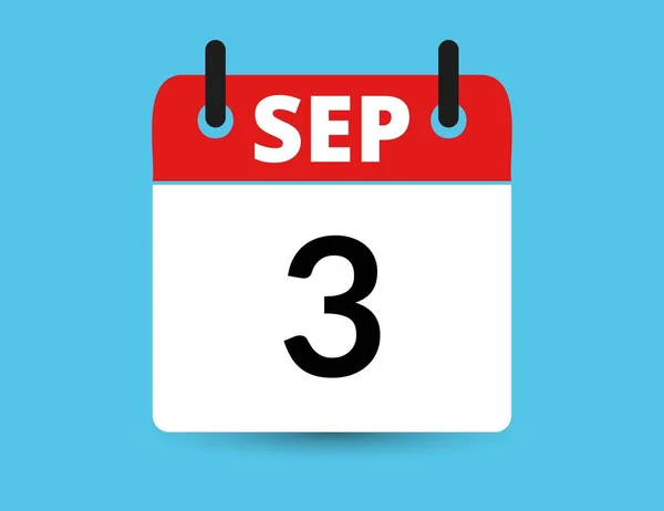 3 Eylül. Düz simge takvimi mavi arkaplanda izole edildi. Tarih ve ay vektör illüstrasyonu