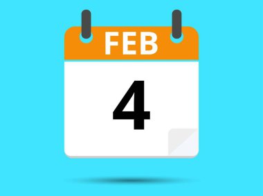 4 Şubat. Düz simge takvimi mavi arkaplanda izole edildi. Vektör illüstrasyonu.