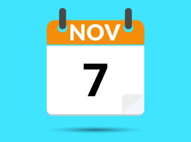 7 Kasım. Düz simge takvimi mavi arkaplanda izole edildi. Vektör illüstrasyonu.