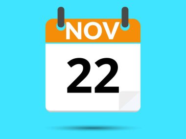 22 Kasım. Düz simge takvimi mavi arkaplanda izole edildi. Vektör illüstrasyonu.