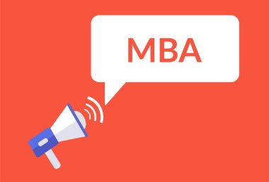 MBA anonsu megafonlu konuşma balonu, MBA metin balonu vektör illüstrasyonu