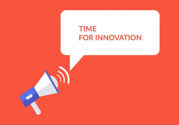 Tiempo Para Innovación Anuncio Discurso Burbuja Con Megáfono Tiempo Para — Vector de stock