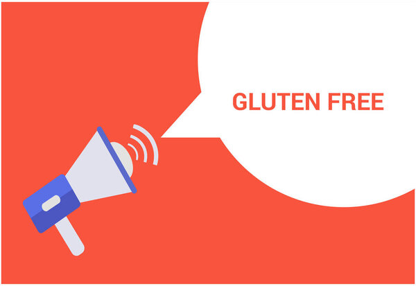 Gluten free announcement speech bubble with megaphone, Gluten free text speech bubble vector illustration