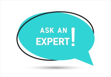 Uzman bir konuşma baloncuğu metnine sor. Sticker, Banner ve Poster için parlak bir renk. vektör illüstrasyonu.