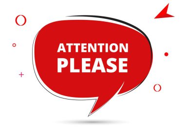 Konuşma baloncuğu metninin dikkatine. Sticker, Banner ve Poster için parlak bir renk. vektör illüstrasyonu.