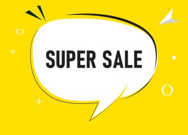 Süper İndirimli Konuşma Balonu metni. Sticker, Banner ve Poster için parlak bir renk. vektör illüstrasyonu.