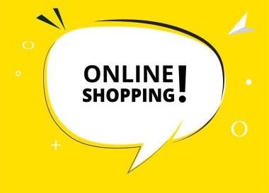 Çevrimiçi alışveriş konuşması balonu metni. Sticker, Banner ve Poster için parlak bir renk. vektör illüstrasyonu.