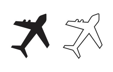 Modern düz stil uçak vektör simgesi izole. Beyaz arkaplanda vektör sembolü koleksiyonu. Uçak simgesi izole edildi. Vektör illüstrasyonu.