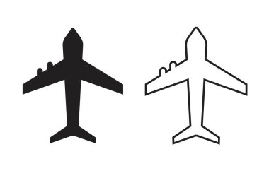 Modern düz stil uçak vektör simgesi izole. Beyaz arkaplanda vektör sembolü koleksiyonu. Uçak simgesi izole edildi. Vektör illüstrasyonu.