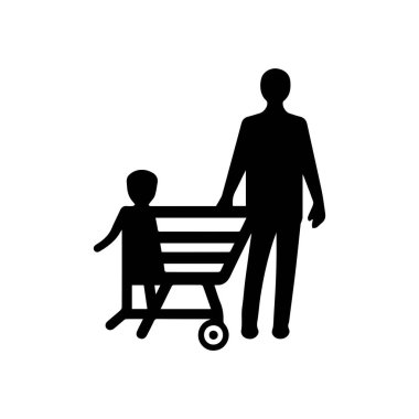 Alışveriş yapan aile. Alışveriş kartı ikonu. Beyaz arka planda siyah. Vektör illüstrasyonu