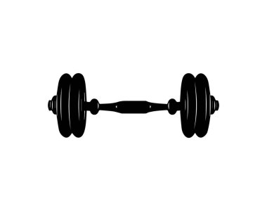 Beyaz arkaplanda izole edilmiş modaya uygun düz biçimdeki Dumbbell simgesi.