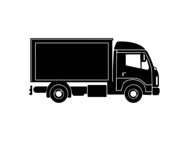 Beyaz arkaplan üzerinde teslimat kamyon simgesi, siluet biçimi, vektör illüstrasyonu
