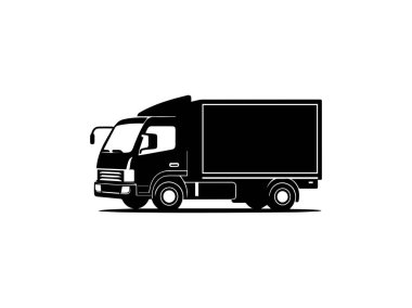 Beyaz arkaplan üzerinde teslimat kamyon simgesi, siluet biçimi, vektör illüstrasyonu