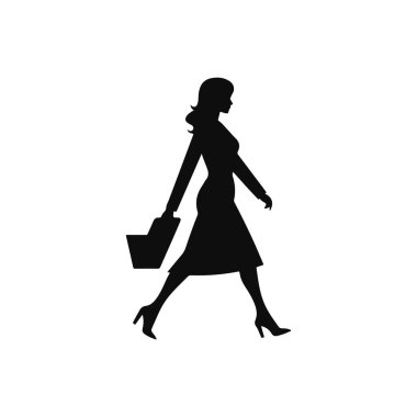 Alışveriş yapan kadın silueti. Siyah vektör çizimi beyaz arkaplanda izole edildi.