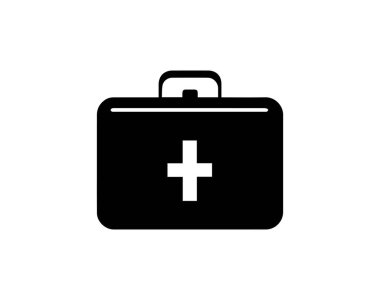 İlk yardım çantası simgesi. Tıbbi ve sağlık hizmeti sembolü. Vektör illüstrasyonu.