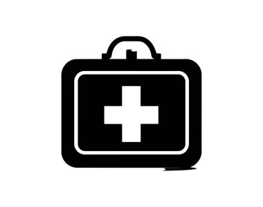 İlk yardım çantası simgesi. Tıbbi ve sağlık hizmeti sembolü. Vektör illüstrasyonu.