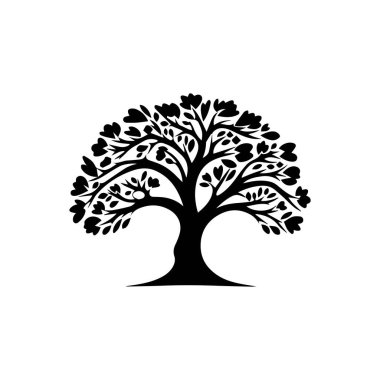 Ağaç simgesi. Beyaz arka planda siyah ağaç silueti. Vektör illüstrasyonu