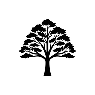 Ağaç simgesi. Beyaz arka planda siyah ağaç silueti. Vektör illüstrasyonu