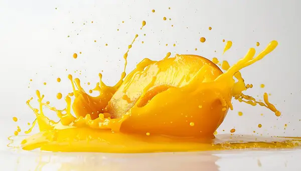 Mango juice splashing out of glass. 3d rendering.