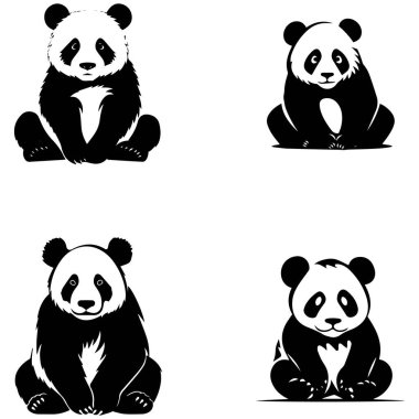 Panda simgesi seti. Beyaz arkaplanda bir pandanın vektör çizimi.